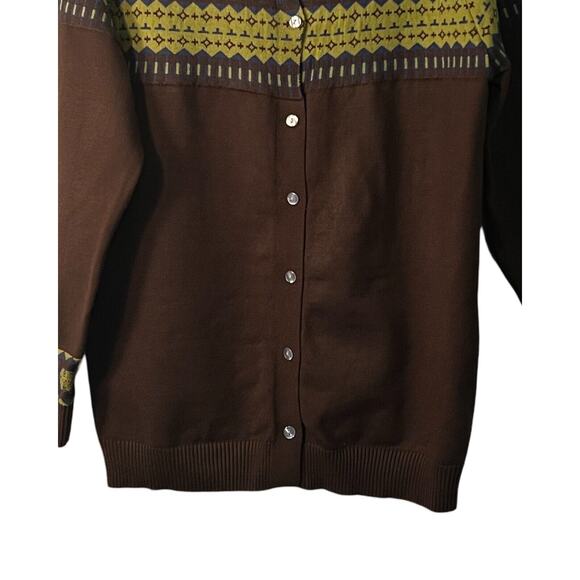 Misslook Womens Cardigan Sweater Size M Brown Fair Isle Button Up Long Sleeve - Picture 4 of 8